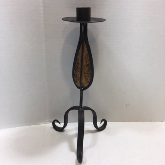 VTG Wrought Iron Carved Seed Pod Candleholder Hand Forged Black Metal Gothic - Picture 4 of 9